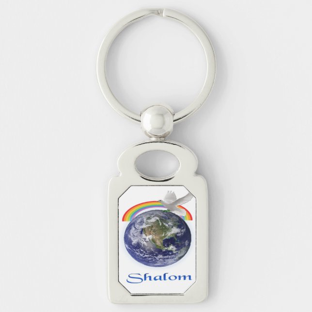 Shalom Rektangulärt Silverfärgad Nyckelring (Framsidan)