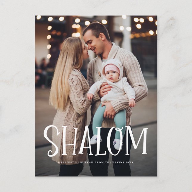 Shalom White Lettering Overlay Photo Hanukkah Helg Vykort (Framsida)