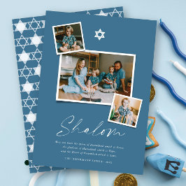Shalom White Star of David 3 Photo Simple Hanukkah Julkort