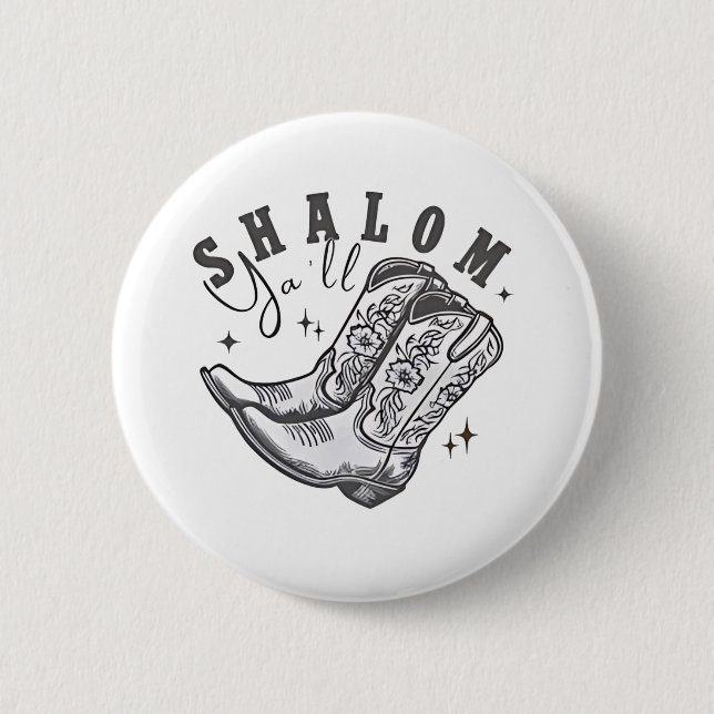 Shalom Y'all Cowboy Jewish Hanukkah Väster Knapp (Framsida)