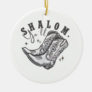 Shalom Y'all Cowboy Judisk Hanukkah Väst Julgransprydnad Keramik