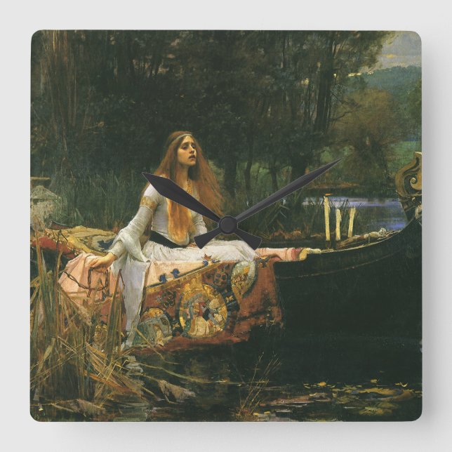 Shalottkvinnan i båt av John William Waterhouse Fyrkantig Klocka (Framsida)