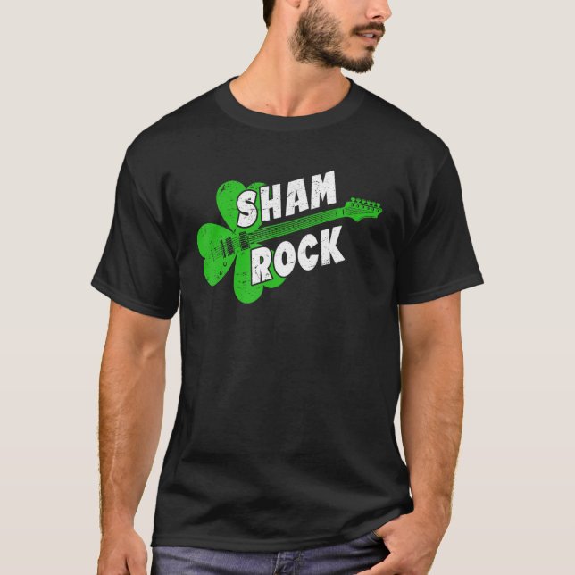 Sham Sten Shamrock Guitar St patricks day T Shirt (Framsida)