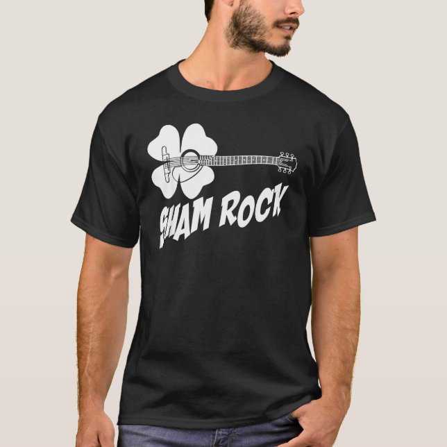 Sham Sten St patricks day Funny Shamrock Guitar T Shirt (Framsida)
