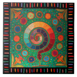 Shaman Huichol Celestial Serpent Kakelplatta