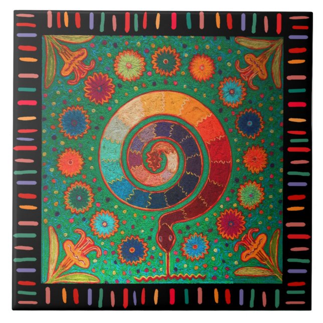Shaman Huichol Celestial Serpent Kakelplatta (Framsidan)