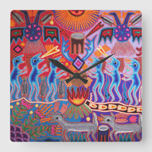 Shaman Hunter Sol Ritual Huichol Fyrkantig Klocka