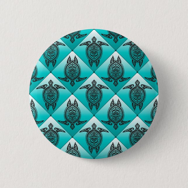 Shamanic Sea Turtles Mönster - cyan Knapp (Framsida)