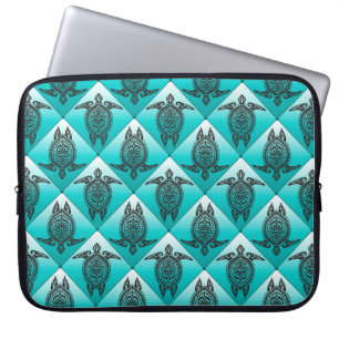 Shamanic Sea Turtles Mönster - cyan Laptop Sleeve
