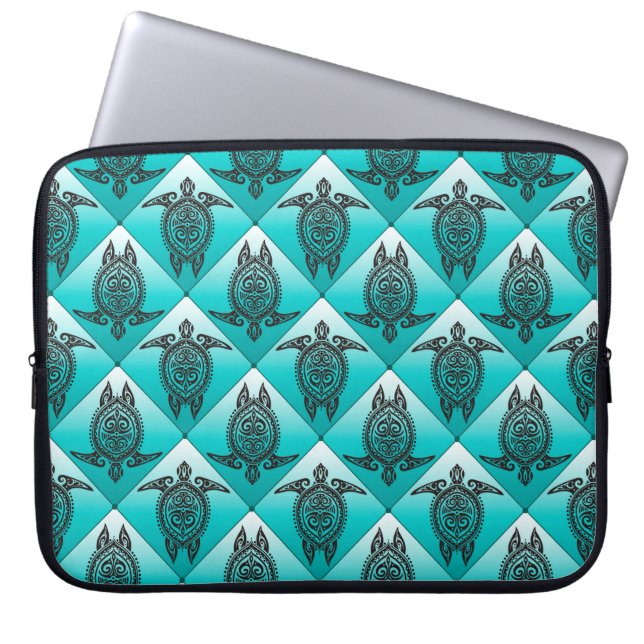 Shamanic Sea Turtles Mönster - cyan Laptop Sleeve (Framsidan)
