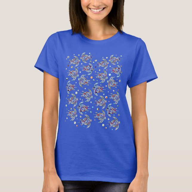Shamanic Sea Turtles Mönster + din rygg färg Tee (Framsida)