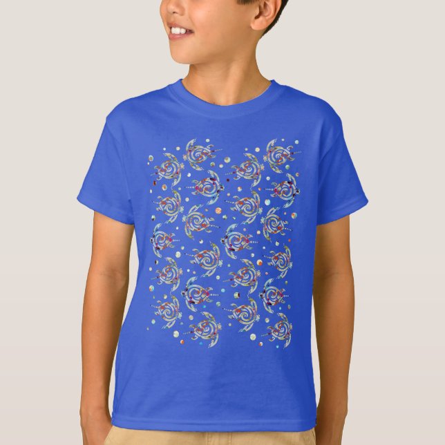 Shamanic Sea Turtles Mönster + din rygg. färg Tee Shirt (Framsida)