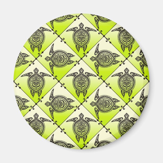 Shamanic Sea Turtles Mönster - grönt Magnet (Framsidan)