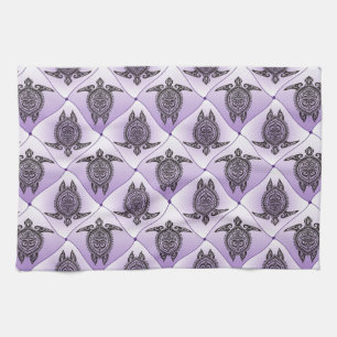 Shamanic Sea Turtles Mönster - violett Kökshandduk
