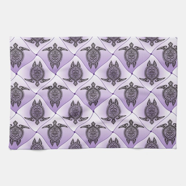 Shamanic Sea Turtles Mönster - violett Kökshandduk (Horisontell)