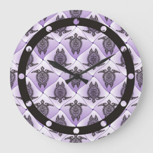 Shamanic Sea Turtles Mönster - violett Stor Klocka
