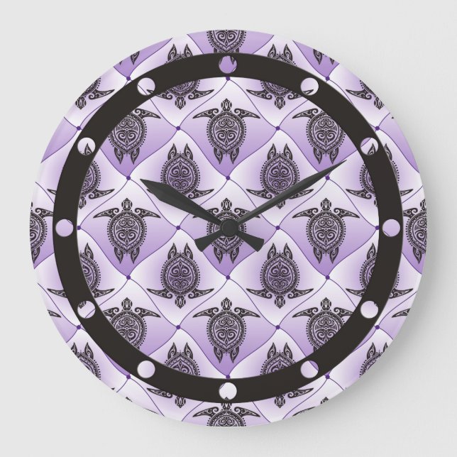 Shamanic Sea Turtles Mönster - violett Stor Klocka (Framsida)