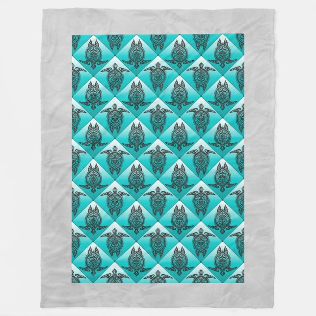 Shamanistiskt Sköldpaddsmönster - cyan Fleecefilt (Framsidan)