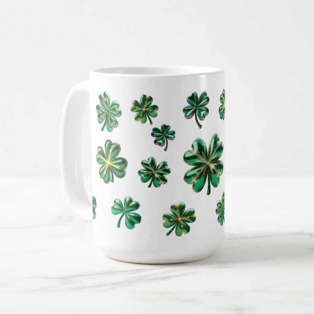 Shamrock 3D Klöver Lövs Lucky Kaffemugg (Framsida vänster)