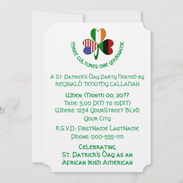 Shamrock afrikanska Irland USA-flaggor Inbjudningar (Framsida)