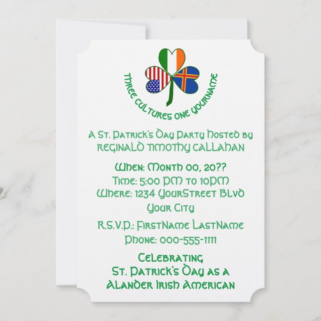Shamrock Aland Islands Ireland USA Flags Inbjudningar (Framsida)