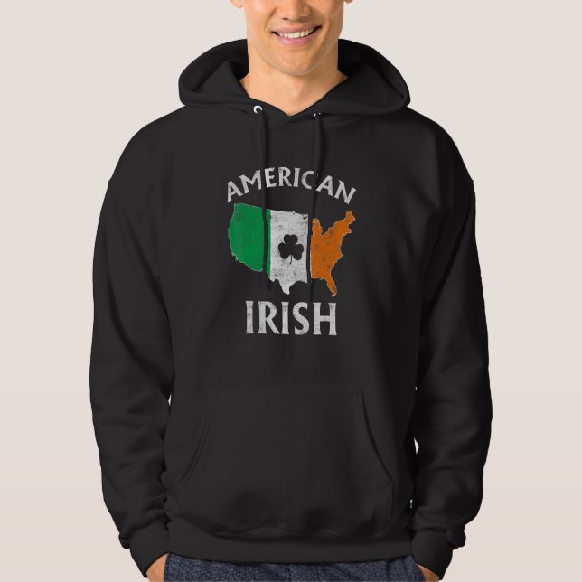 Shamrock American Flag St Patrick's Day Irish Prid Hoodie (Framsida)
