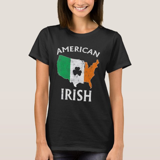 Shamrock American Flag St Patrick's Day Irish Prid T Shirt (Framsida)