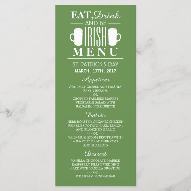 Shamrock and Beer Irish St patrick's day Menu Meny (Framsida)