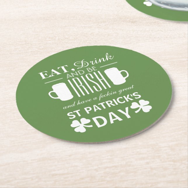 Shamrock and Beer Irish St patrick's day Underlägg Papper Rund (Vinklad)