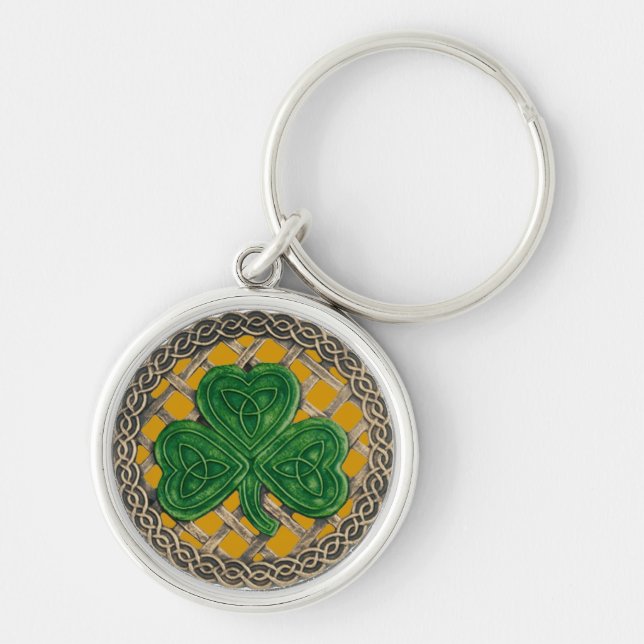 Shamrock and Celtic Knochain Guld Rund Silverfärgad Nyckelring (Framsidan)