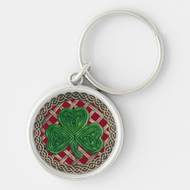 Shamrock and Celtic Knochain Red Rund Silverfärgad Nyckelring (Framsidan)