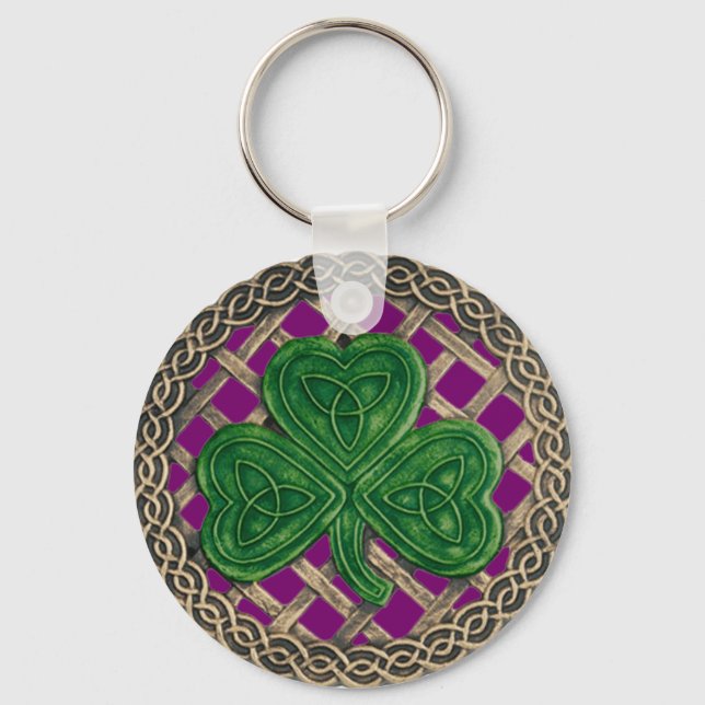 Shamrock and Celtic Knoches Keychain Lila Nyckelring (Framsida)