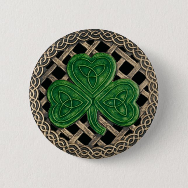 Shamrock and Celtic Knots Button Black Knapp (Framsida)