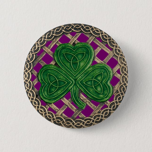 Shamrock and Celtic Knots Button Lila Knapp (Framsida)