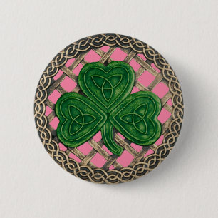 Shamrock and Celtic Knots Button Rosa Knapp