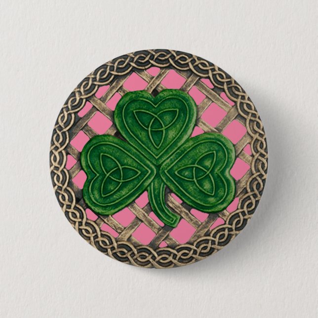 Shamrock and Celtic Knots Button Rosa Knapp (Framsida)