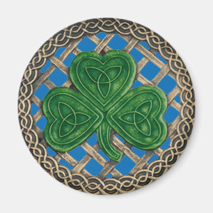 Shamrock and Celtic Knots Magnet Blue