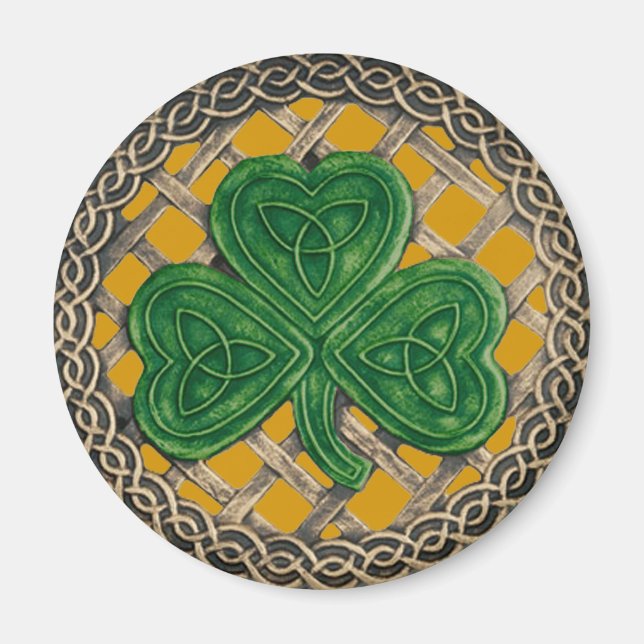 Shamrock and Celtic Knots Magnet Guld (Framsidan)