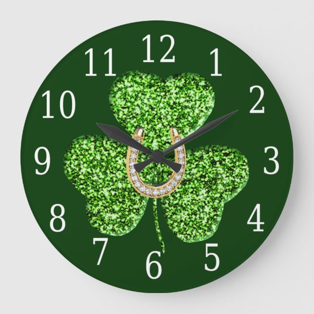 Shamrock and Horseshoe Clock Stor Klocka (Framsida)