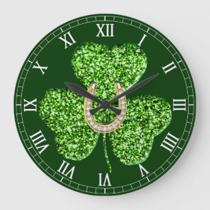Shamrock and Horseshoe Roman Numeral Clock Stor Klocka