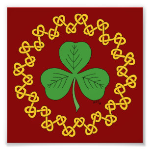 Shamrock and Knotwork on Red Fototryck