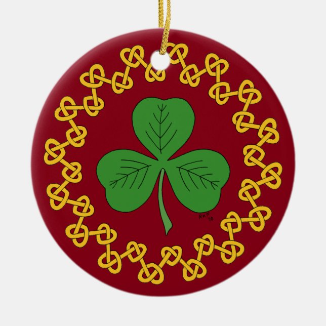 Shamrock and Knotwork on Red Julgransprydnad Keramik (Framsidan)