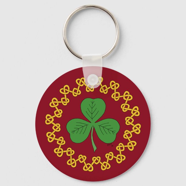 Shamrock and Knotwork on Red Nyckelring (Framsida)