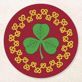 Shamrock and Knotwork on Red Underlägg Papper Rund