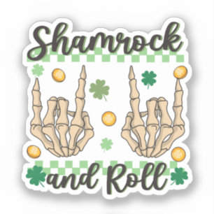Shamrock and Roll Hand Skeleton Klistermärken