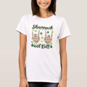 Shamrock and Roll Hand Skeleton T Shirt