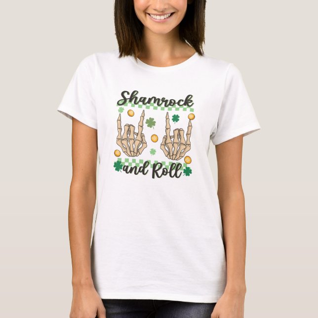 Shamrock and Roll Hand Skeleton T Shirt (Framsida)