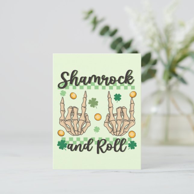 Shamrock and Roll - Skeleton Hand Vykort (Stående Fram)