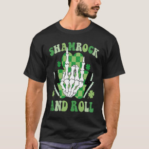 Shamrock and Roll Skeleton Retro St Pattys Patrick T Shirt