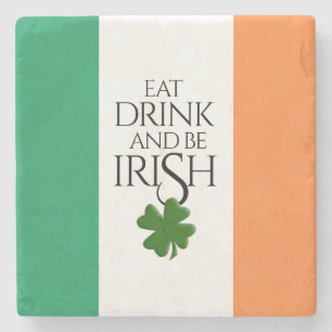 Shamrock Ät Drick och Var Irländsk Flagga Stenunderlägg
